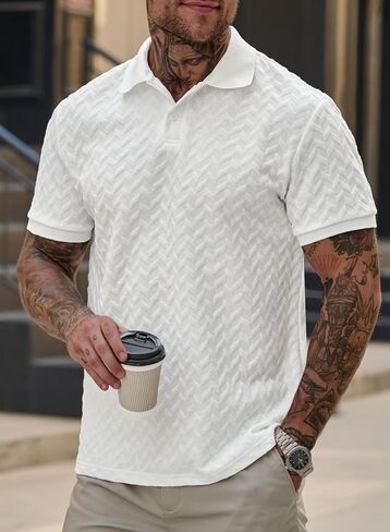 Men Textured Polo Shirts Casual Summer Short Sleeve Poloshirt (S-XXL) in Saudi Arabia