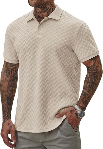 Men Textured Polo Shirts Casual Summer Short Sleeve Poloshirt (S-XXL) in Kuwait