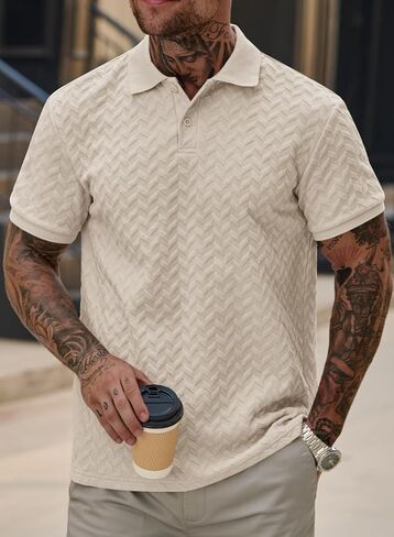 Men Textured Polo Shirts Casual Summer Short Sleeve Poloshirt (S-XXL) in Kuwait
