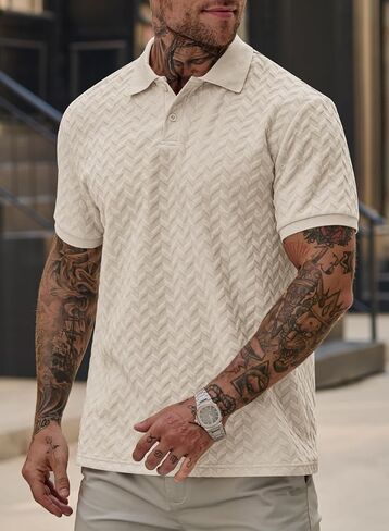 Men Textured Polo Shirts Casual Summer Short Sleeve Poloshirt (S-XXL) in Kuwait
