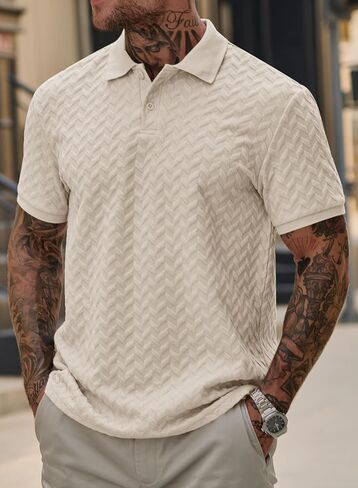 Men Textured Polo Shirts Casual Summer Short Sleeve Poloshirt (S-XXL) in Kuwait