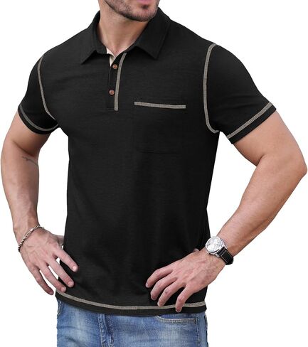Sailwind Men's Short Sleeve Polo Shirts Casual Summer Classic Collared Golf Shirt with Pocket in Saudi Arabia