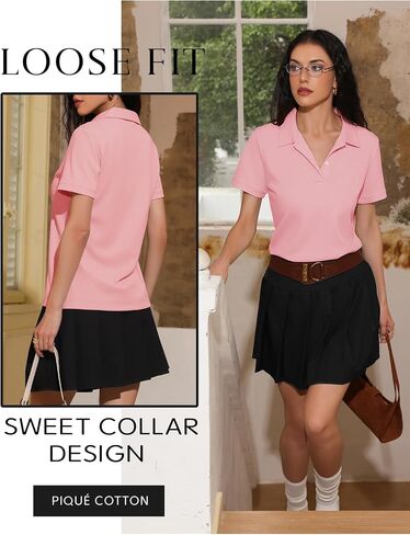 Womens Short Sleeve Polo Shirts - V Neck Collared Golf & Tennis Shirt 2025 Casual Summer Tops in Saudi Arabia