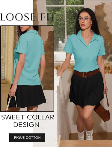Womens Short Sleeve Polo Shirts - V Neck Collared Golf & Tennis Shirt 2025 Casual Summer Tops in Saudi Arabia