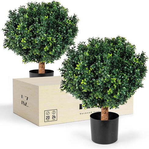 24" Tall 20" Diameter Artificial Plant Topiary Boxwood Ball Trees – UV Resistant Greenery Plants Ball Fake Tree for Home Decor, Backyard, Balcony, Office, Indoor, Outdoor (Tree Storage Bag Included) in Saudi Arabia