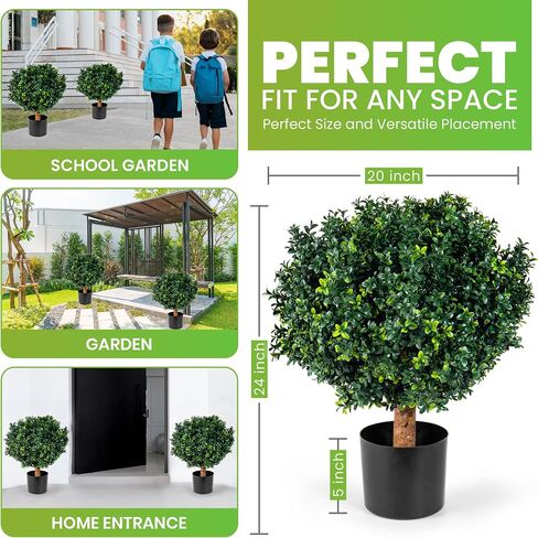 24" Tall 20" Diameter Artificial Plant Topiary Boxwood Ball Trees – UV Resistant Greenery Plants Ball Fake Tree for Home Decor, Backyard, Balcony, Office, Indoor, Outdoor (Tree Storage Bag Included) in Saudi Arabia