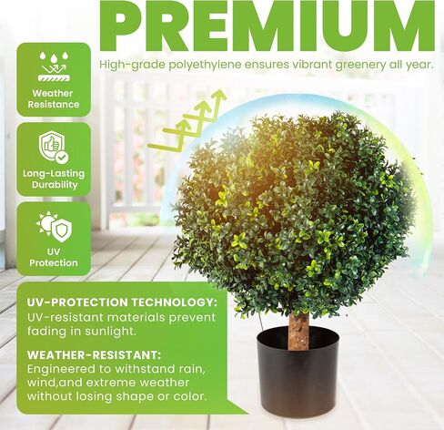 24" Tall 20" Diameter Artificial Plant Topiary Boxwood Ball Trees – UV Resistant Greenery Plants Ball Fake Tree for Home Decor, Backyard, Balcony, Office, Indoor, Outdoor (Tree Storage Bag Included) in Saudi Arabia