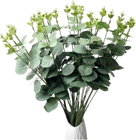50pcs Eucalyptus Leaves Simulate Green Plants, Wedding Home Office Center Flower Decoration, Vase Flower Arrangement DIY (Silver Dollar Eucalyptus Leaves) in Saudi Arabia