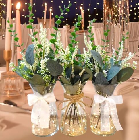 50pcs Eucalyptus Leaves Simulate Green Plants, Wedding Home Office Center Flower Decoration, Vase Flower Arrangement DIY (Silver Dollar Eucalyptus Leaves) in Kuwait