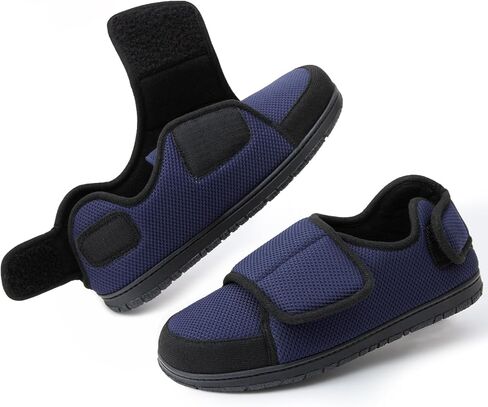 Men Adjustable Velcro Slippers Breathable Adjust Closure Diabetic Walking Shoes for Men Extra Wide Width for Swollen Feet All Season Wear Black DarkBlue US8-US13 in Kuwait