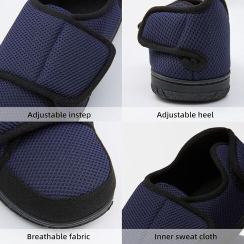 Men Adjustable Velcro Slippers Breathable Adjust Closure Diabetic Walking Shoes for Men Extra Wide Width for Swollen Feet All Season Wear Black DarkBlue US8-US13 in Kuwait