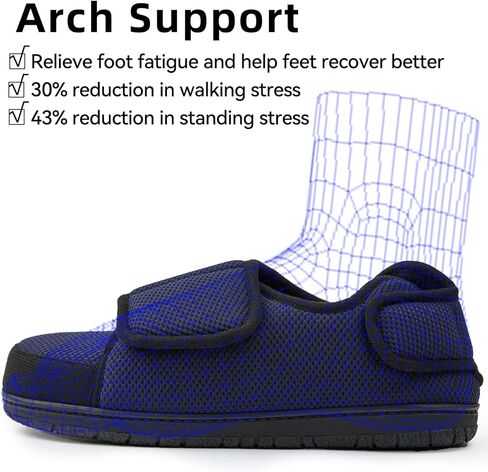 Men Adjustable Velcro Slippers Breathable Adjust Closure Diabetic Walking Shoes for Men Extra Wide Width for Swollen Feet All Season Wear Black DarkBlue US8-US13 in Kuwait