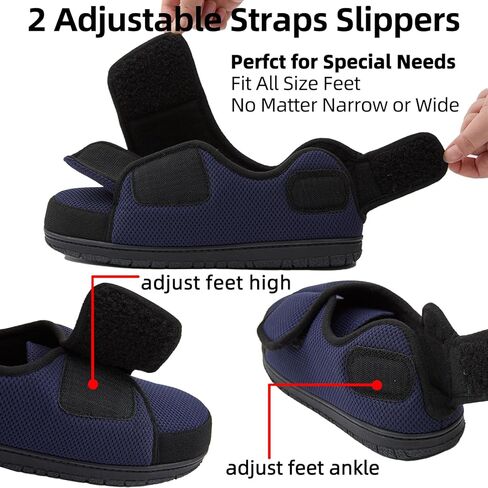 Men Adjustable Velcro Slippers Breathable Adjust Closure Diabetic Walking Shoes for Men Extra Wide Width for Swollen Feet All Season Wear Black DarkBlue US8-US13 in Kuwait