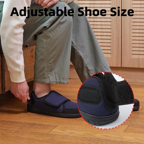 Men Adjustable Velcro Slippers Breathable Adjust Closure Diabetic Walking Shoes for Men Extra Wide Width for Swollen Feet All Season Wear Black DarkBlue US8-US13 in Kuwait