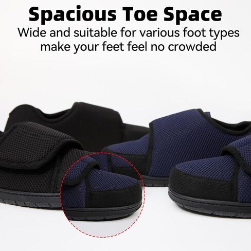 Men Adjustable Velcro Slippers Breathable Adjust Closure Diabetic Walking Shoes for Men Extra Wide Width for Swollen Feet All Season Wear Black DarkBlue US8-US13 in Kuwait