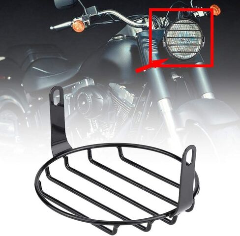 Headlight, 6.5" Motorcycle Side Mount Headlight Round Grill Cover Mask Fits for Chopper Racer Motorcycle Headlight Lens Cover in Kuwait