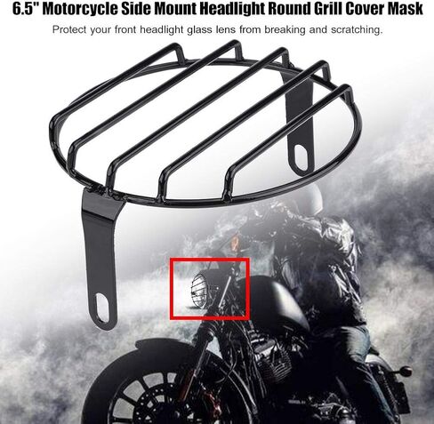 Headlight, 6.5" Motorcycle Side Mount Headlight Round Grill Cover Mask Fits for Chopper Racer Motorcycle Headlight Lens Cover in Kuwait