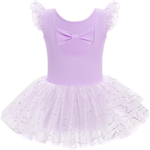 AFAVOM Ballet Leotard for Girls Toddler Sparkle Sequin Ballet Dance Dress Cutout Backless Bowknot Ballerina Dancewear Costume in Saudi Arabia