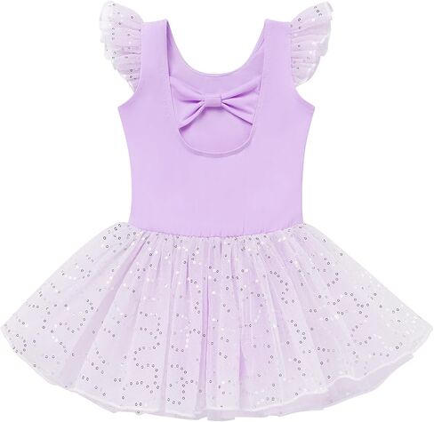 AFAVOM Ballet Leotard for Girls Toddler Sparkle Sequin Ballet Dance Dress Cutout Backless Bowknot Ballerina Dancewear Costume in Saudi Arabia