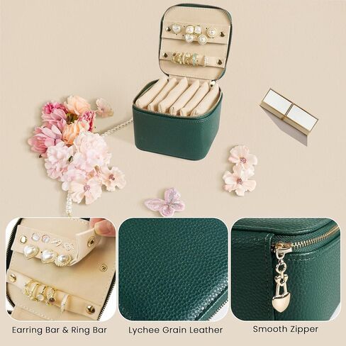 Travel Jewelry Organizer, Jewelry Travle Case with 6 Velvet Jewelry Bags, Portable Travel Jewelry Storage Box, Valentines Gifts for Women (Beige) in Saudi Arabia