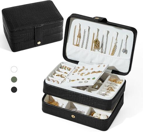 Jewelry Box for Women and Girls, PU Leather Made Jewelry Organizer, 3 Layers Jewelry Storage for Rings, Earings, Necklaces, Bracelets, Valentines Day Gifts (Green+Small) in Saudi Arabia