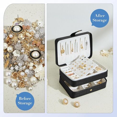 Jewelry Box for Women and Girls, PU Leather Made Jewelry Organizer, 3 Layers Jewelry Storage for Rings, Earings, Necklaces, Bracelets, Valentines Day Gifts (Green+Small) in Saudi Arabia