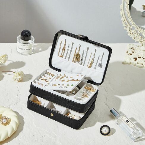 Jewelry Box for Women and Girls, PU Leather Made Jewelry Organizer, 3 Layers Jewelry Storage for Rings, Earings, Necklaces, Bracelets, Valentines Day Gifts (Green+Small) in Saudi Arabia
