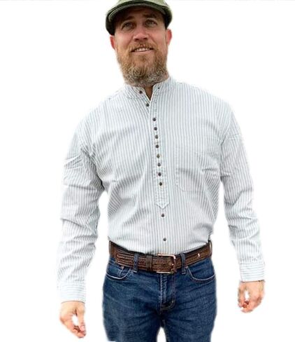 Traditional Irish Grandfather Shirt, Button-Down, 100% Cotton, Banded Collar, Chest Pocket, Shirt-Tail Hem in Saudi Arabia