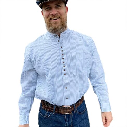 Traditional Irish Grandfather Shirt, Button-Down, 100% Cotton, Banded Collar, Chest Pocket, Shirt-Tail Hem in Saudi Arabia