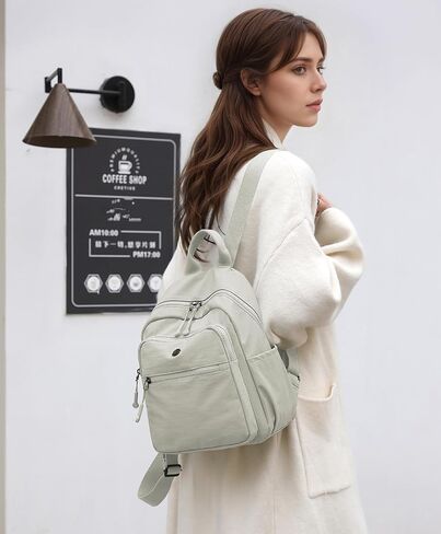 Backpack Purse for Women Ladies Nylon Bag Casual Daypack Travel Shopping Pack (B Style Cream White) in Saudi Arabia