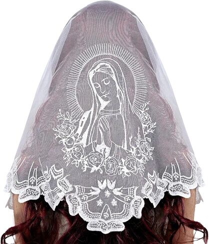 Church Veil - Our Lady Embroidered Lace Triangle Headscarf Floral Church Veil Latin Mass Scarf in Saudi Arabia