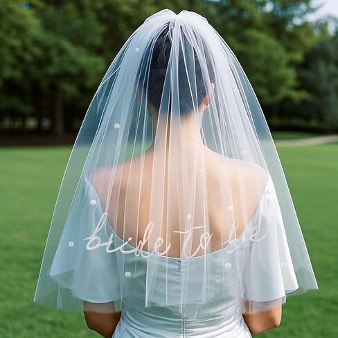 Bridal Veil with Pearls, 2-Tier Short Wedding Veil, Bride to Be Gifts, Bachelorette Party, Bridal Headpieces in Saudi Arabia