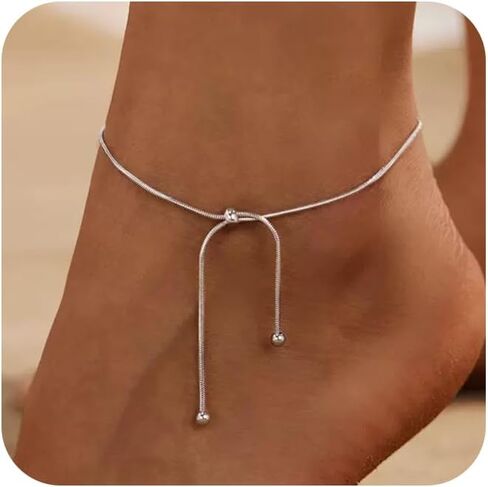 Dainty Ankle Bracelets for Women Waterproof, 14K Gold/Silver Plated Anklets for Women Non Tarnish Layered Shiny CZ Heart Charm Satellite Rope Herringbone Anklet Trendy Summer Beach Jewelry Gift in Saudi Arabia