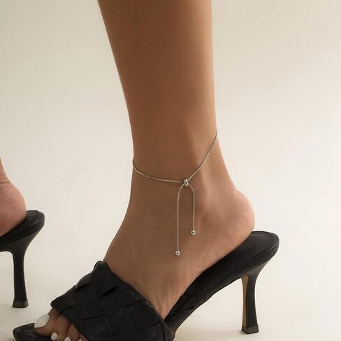Dainty Ankle Bracelets for Women Waterproof, 14K Gold/Silver Plated Anklets for Women Non Tarnish Layered Shiny CZ Heart Charm Satellite Rope Herringbone Anklet Trendy Summer Beach Jewelry Gift in Saudi Arabia