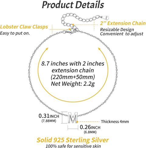ChicSilver 925 Sterling Silver Initial Ankle Bracelets for Women, Simple Dainty Letter Initial Anklets Beach Foot Chain Alphabet Jewelry in Saudi Arabia
