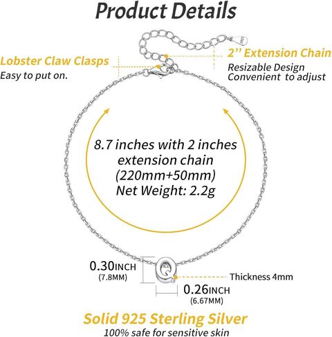 ChicSilver 925 Sterling Silver Initial Ankle Bracelets for Women, Simple Dainty Letter Initial Anklets Beach Foot Chain Alphabet Jewelry in Saudi Arabia