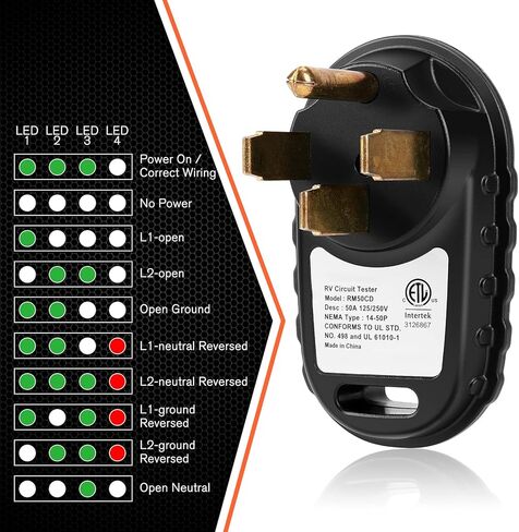Welluck 50 AMP RV Circuit Analyzer ، 50a 125v/250V tester tester مع LED مؤشر LID 14-50p 50 amp slabe for campers ، Travel Trailers (ETL Certified) in Kuwait
