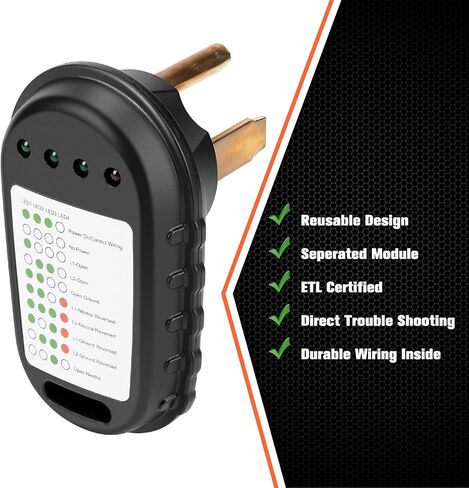 Welluck 50 AMP RV Circuit Analyzer ، 50a 125v/250V tester tester مع LED مؤشر LID 14-50p 50 amp slabe for campers ، Travel Trailers (ETL Certified) in Kuwait