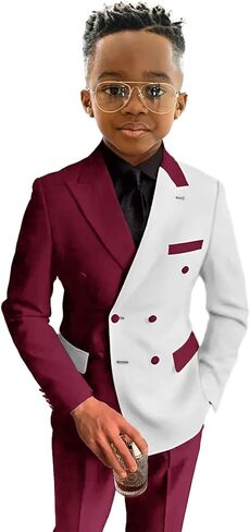 Boys Suit 2 Pieces Slim Fit Suits Set Double Breasted Casual Suits Wedding Party Blazer Pants Tuxedos 3-16 Years in Saudi Arabia