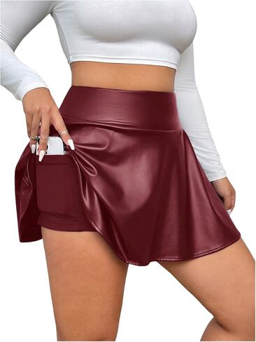 Oyoangle Women's Plus Size Pu Leather Choled Chorts Shorts High Phercted Skyrat in Saudi Arabia