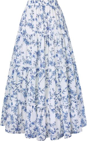 التنانير الصيفية القرمزية للنساء Maxi Long Floral Skirt Flowy Tier -Tier Tier Skirt in Saudi Arabia