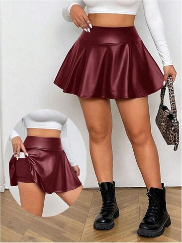 Oyoangle Women's Plus Size Pu Leather Choled Chorts Shorts High Phercted Skyrat in Saudi Arabia