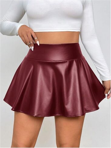 Oyoangle Women's Plus Size Pu Leather Choled Chorts Shorts High Phercted Skyrat in Saudi Arabia
