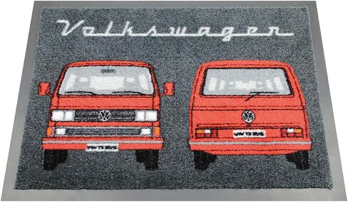 BRISA VW Collection - Volkswagen Foot Mat Doormat Rug Shoe Dirt Trapper with Beetle, T1, T2, T3 Bus, GTI Motif (T3 Bus/Red) in Saudi Arabia