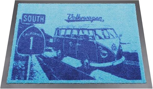 BRISA VW Collection - Volkswagen Foot Mat Doormat Rug Shoe Dirt Trapper with Beetle, T1, T2, T3 Bus, GTI Motif (T3 Bus/Red) in Saudi Arabia