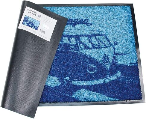 BRISA VW Collection - Volkswagen Foot Mat Doormat Rug Shoe Dirt Trapper with Beetle, T1, T2, T3 Bus, GTI Motif (T3 Bus/Red) in Saudi Arabia