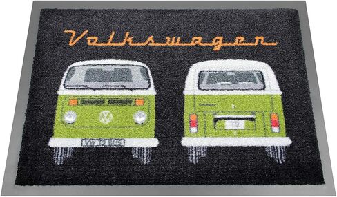 BRISA VW Collection - Volkswagen Foot Mat Doormat Rug Shoe Dirt Trapper with Beetle, T1, T2, T3 Bus, GTI Motif (T3 Bus/Red) in Saudi Arabia