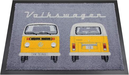 BRISA VW Collection - Volkswagen Foot Mat Doormat Rug Shoe Dirt Trapper with Beetle, T1, T2, T3 Bus, GTI Motif (T3 Bus/Red) in Saudi Arabia