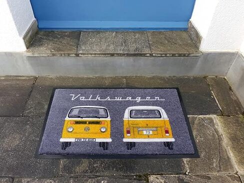 BRISA VW Collection - Volkswagen Foot Mat Doormat Rug Shoe Dirt Trapper with Beetle, T1, T2, T3 Bus, GTI Motif (T3 Bus/Red) in Saudi Arabia