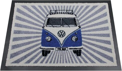 BRISA VW Collection - Volkswagen Foot Mat Doormat Rug Shoe Dirt Trapper with Beetle, T1, T2, T3 Bus, GTI Motif (T3 Bus/Red) in Saudi Arabia